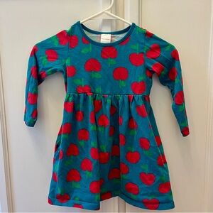 Hanna Andersson Teal Dress with Red Apple Pattern